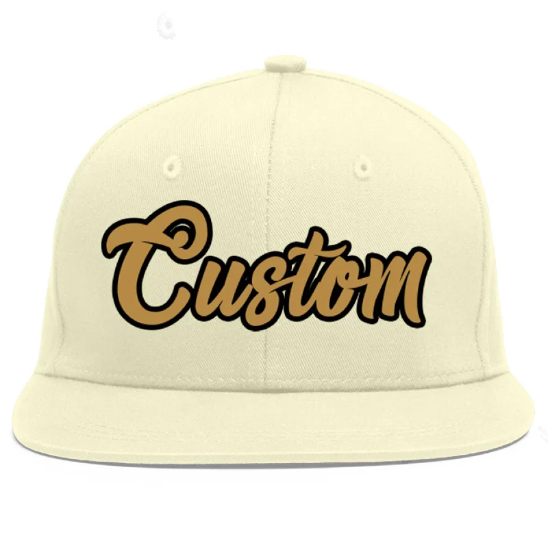 Baseball Cap For Custom Alumni Gear-Custom Cream Old Gold-Black Flat Eaves Sport Baseball Cap