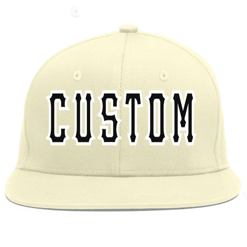 Baseball Cap For Personalized High School Gear-Custom Cream Black-White Flat Eaves Sport Baseball Cap