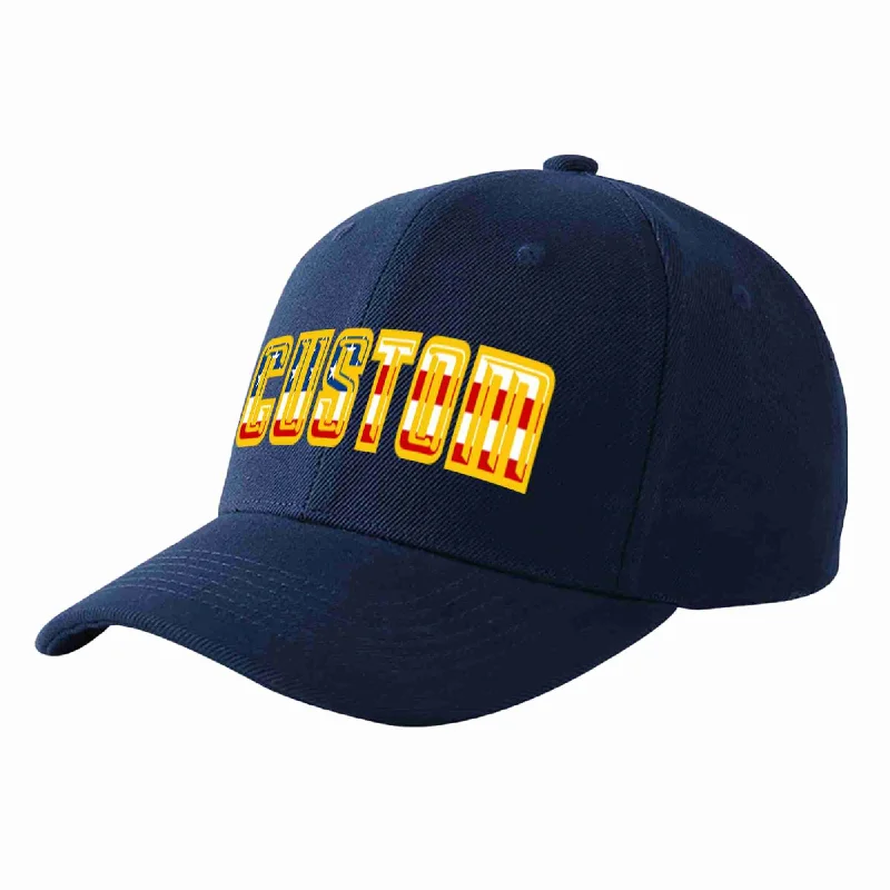 Baseball Cap For Custom Fan Apparel-Custom Navy Vintage USA Flag-Gold Curved Eaves Sport Baseball Cap Design for Men/Women/Youth