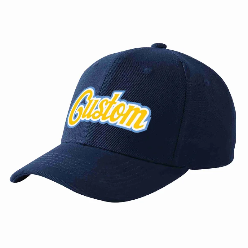 Baseball Cap For Group Team Apparel Customization-Custom Navy Gold-White Curved Eaves Sport Baseball Cap Design for Men/Women/Youth