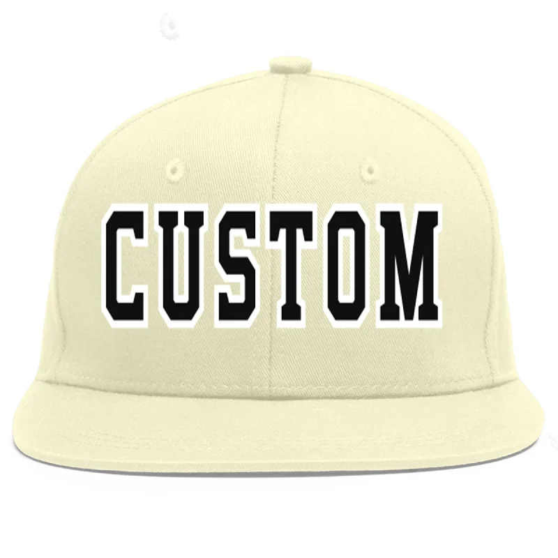 Baseball Cap For Sports Apparel-Custom Cream Black-White Flat Eaves Sport Baseball Cap