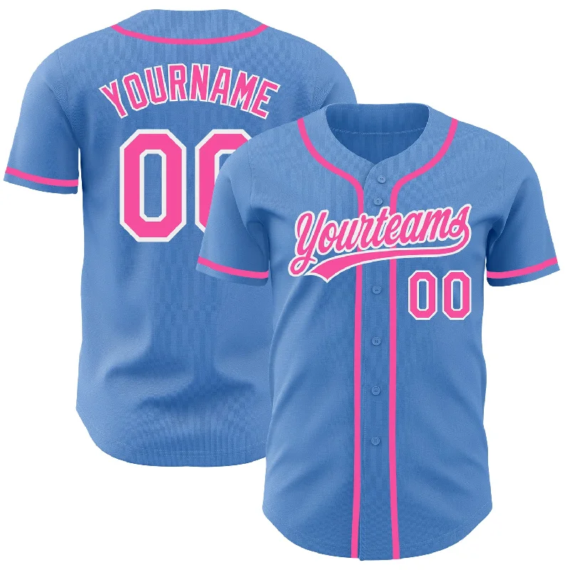 Baseball Jersey For Custom Sports Fan Gear-Custom Powder Blue Pink-White Authentic Baseball Jersey