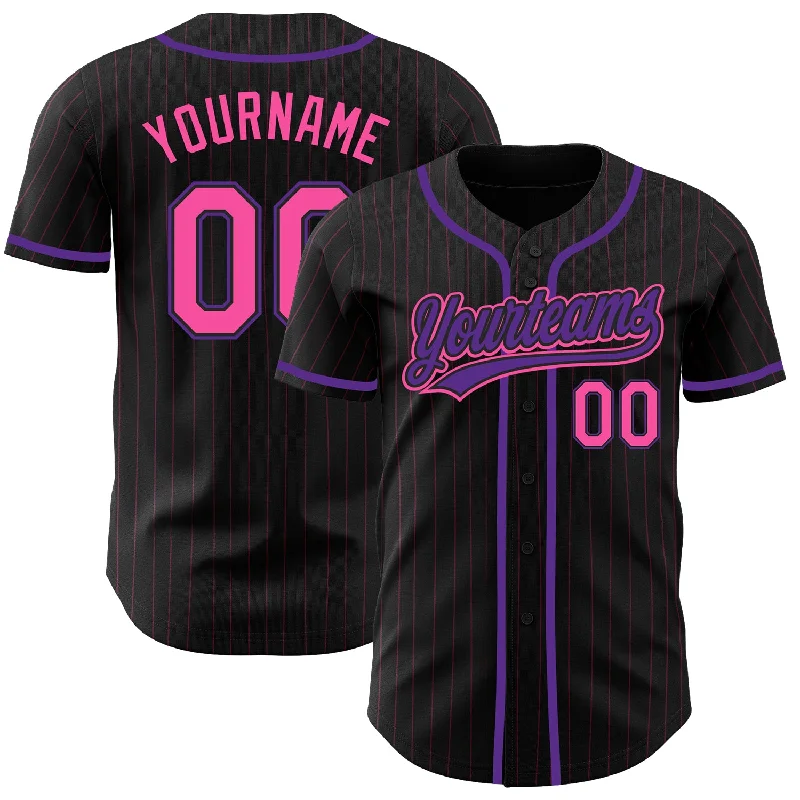 Baseball Jersey For Youth Fan Custom Orders-Custom Black Pink Pinstripe Pink-Purple Authentic Baseball Jersey