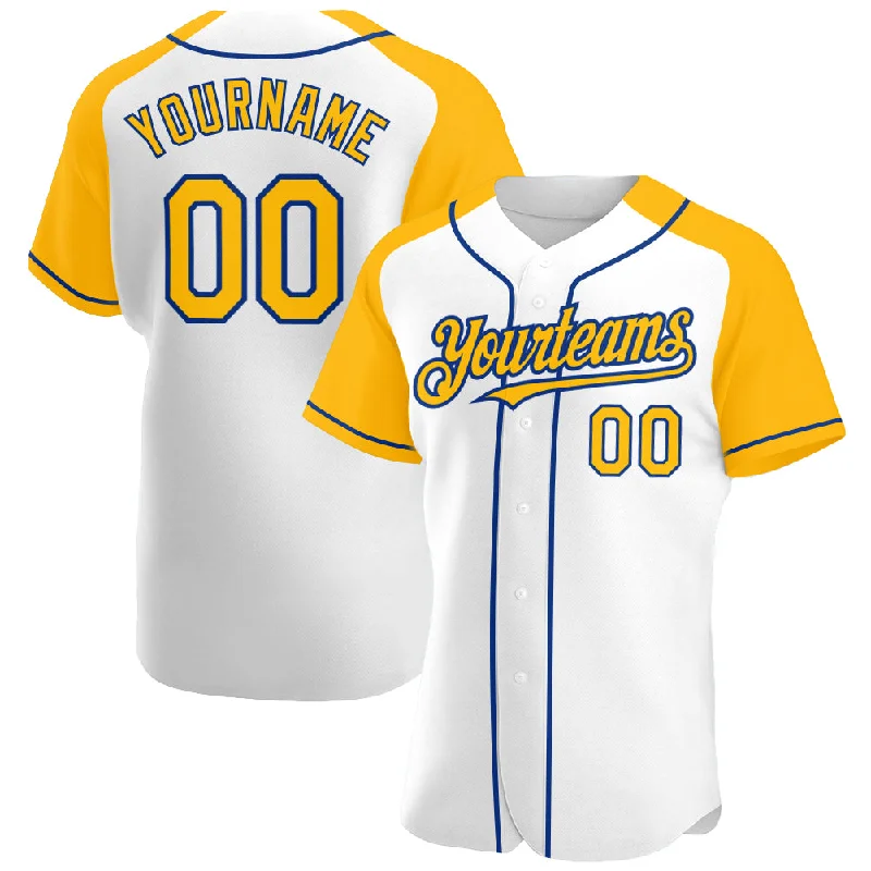 Baseball Jersey For Custom Tournament Orders-Custom White Gold-Royal Authentic Raglan Sleeves Baseball Jersey