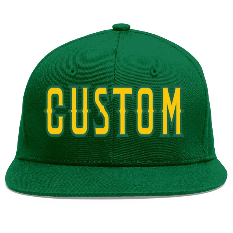 Baseball Cap With Team Logo-Custom Green Gold-Kelly Green Flat Eaves Sport Baseball Cap