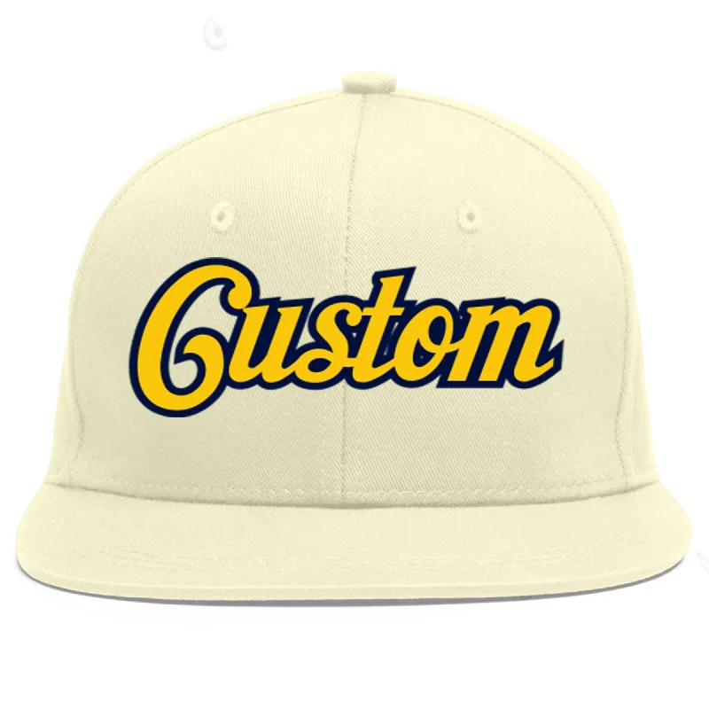 Baseball Cap For Group Custom Orders-Custom Cream Gold-Navy Flat Eaves Sport Baseball Cap