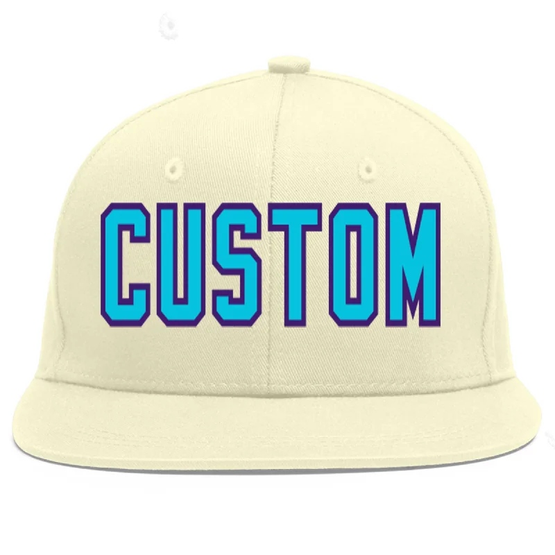 Baseball Cap For Personalized Fan Apparel-Custom Cream Light Blue-purple Flat Eaves Sport Baseball Cap