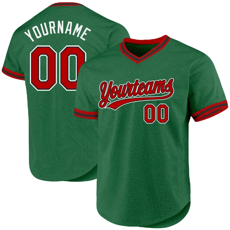 Baseball Jersey For Custom Team Recognition-Custom Kelly Green Red-Black Authentic Throwback Baseball Jersey