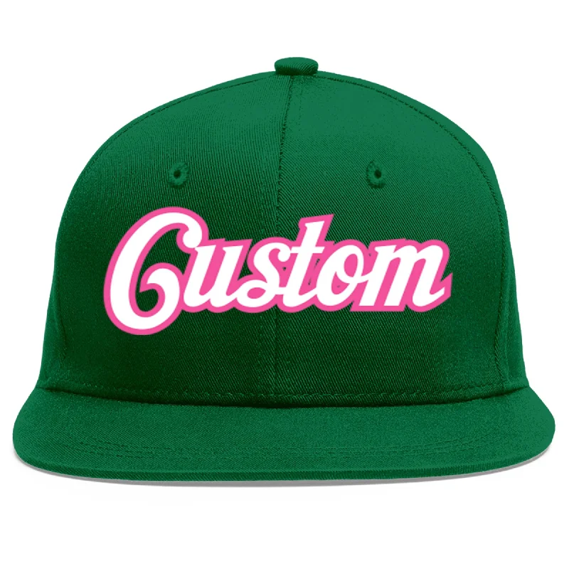 Baseball Cap With Custom Patch Designs-Custom Green White-Pink Flat Eaves Sport Baseball Cap