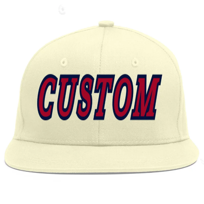 Baseball Cap For Fundraisers-Custom Cream Red-Navy Flat Eaves Sport Baseball Cap