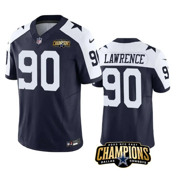 Football Jersey For School Fan Gear-Men's Dallas Cowboys #90 DeMarcus Lawrence Navy/White 2023 F.U.S.E. NFC East Champions Patch Football Stitched Jersey