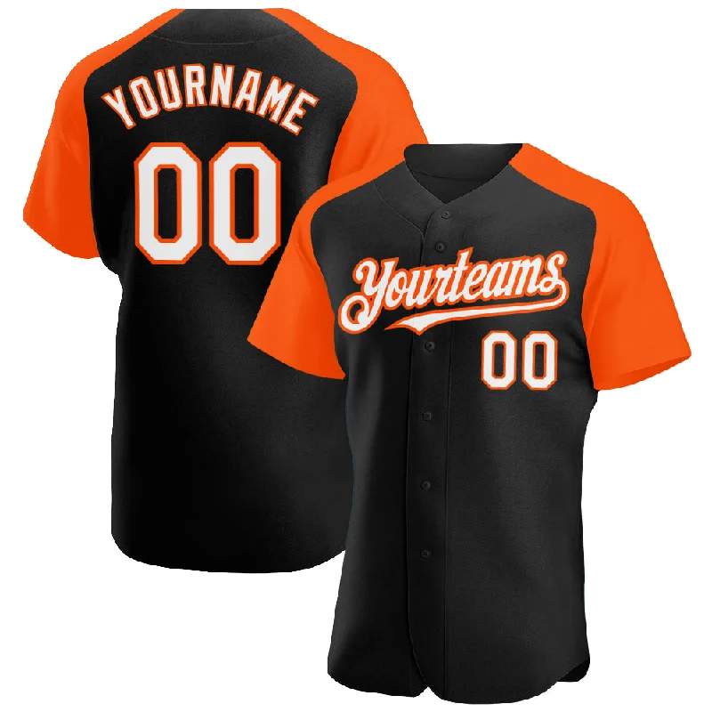 Baseball Jersey For Custom Fan Merchandise-Custom Black White-Orange Authentic Raglan Sleeves Baseball Jersey