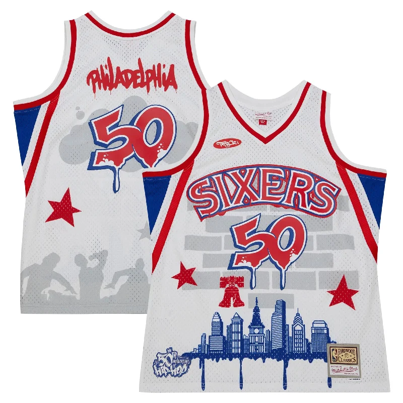 Basketball Jersey For Tournament Players-Philadelphia 76ers X Tats Cru Hardwood Classics Fashion Basketball Jersey - White