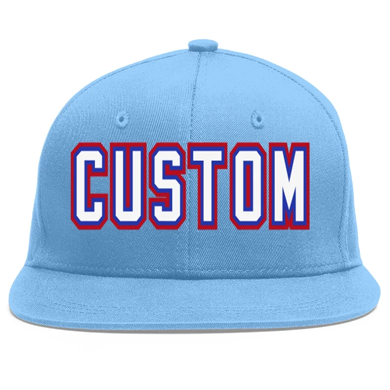 Baseball Cap For Game Day Supporter Gear-Custom Light Blue White-Royal Flat Eaves Sport Baseball Cap