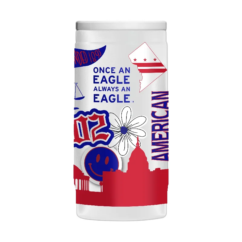 Team Mug For Softball Fan Customization-American University 12oz Native Powder Coat Slim Can Coolie