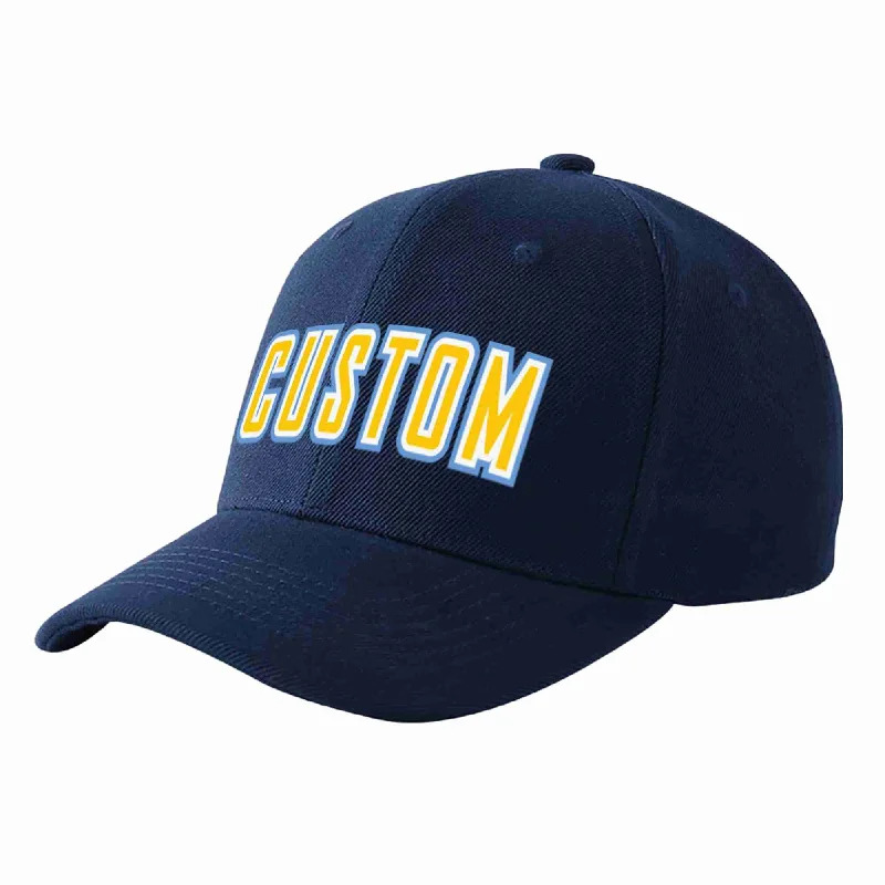 Baseball Cap For High School Customization-Custom Navy Gold-White Curved Eaves Sport Baseball Cap Design for Men/Women/Youth