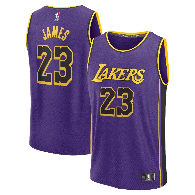 Basketball Jersey For Exclusive School Events-Lebron James Los Angeles Lakers Branded Fast Break Player Basketball Jersey - Statement Edition - Purple