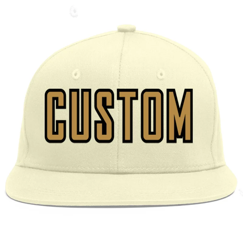 Baseball Cap For Softball Fan Custom Gear-Custom Cream Old Gold-Black Flat Eaves Sport Baseball Cap