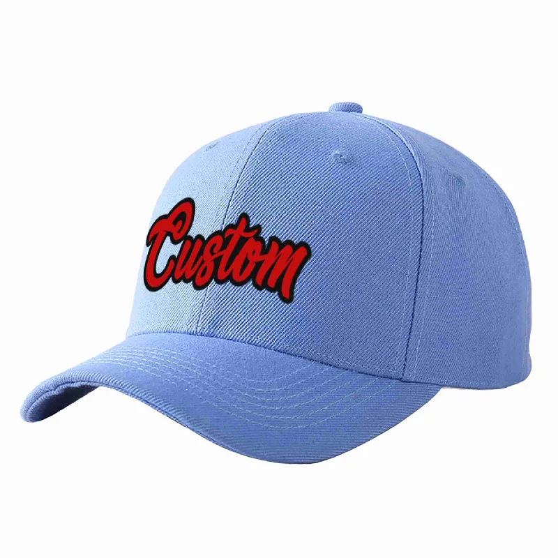 Baseball Cap For Custom Team Orders And Gifts-Custom Sky Blue Red-Black Curved Eaves Sport Baseball Cap Design for Men/Women/Youth