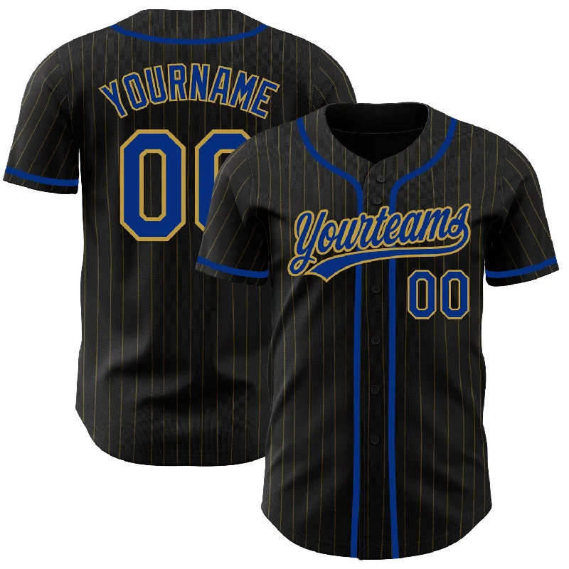 Baseball Jersey For Custom Sports Team Apparel-Custom Black Old Gold Pinstripe Royal Authentic Baseball Jersey