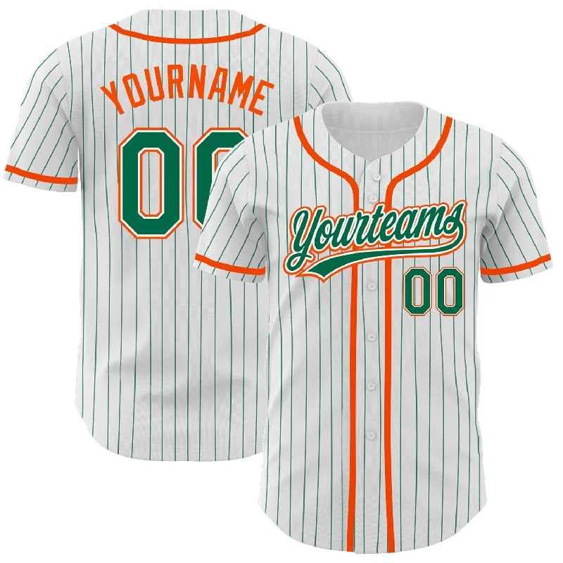 Baseball Jersey For Group Custom Orders-Custom White Kelly Green Pinstripe Kelly Green-Orange Authentic Baseball Jersey