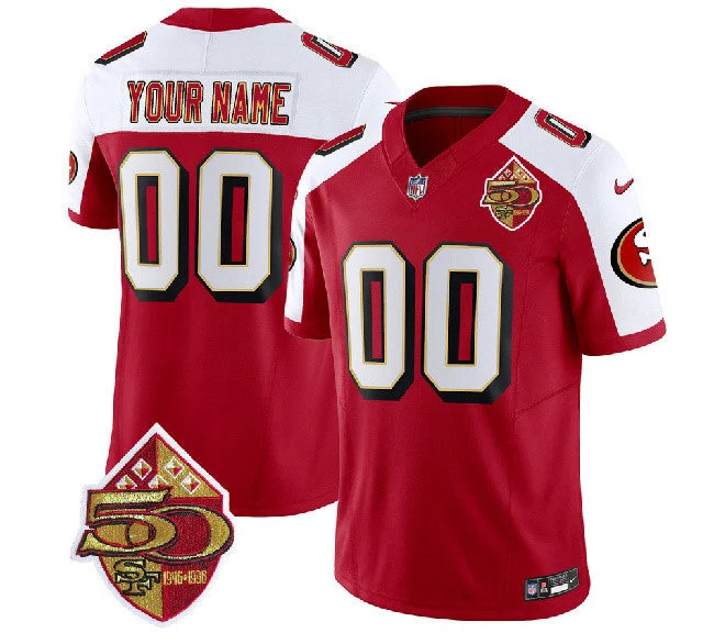 Football Jersey For Special Event Customization-Men's San Francisco 49ers Active Player Custom Red/White 2023 F.U.S.E. 50th Patch Throwback Football Stitched Jersey