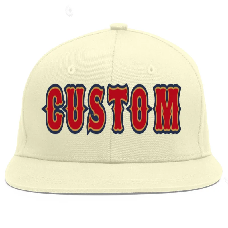 Baseball Cap For Official Sports Events-Custom Cream Red-Old Gold Flat Eaves Sport Baseball Cap