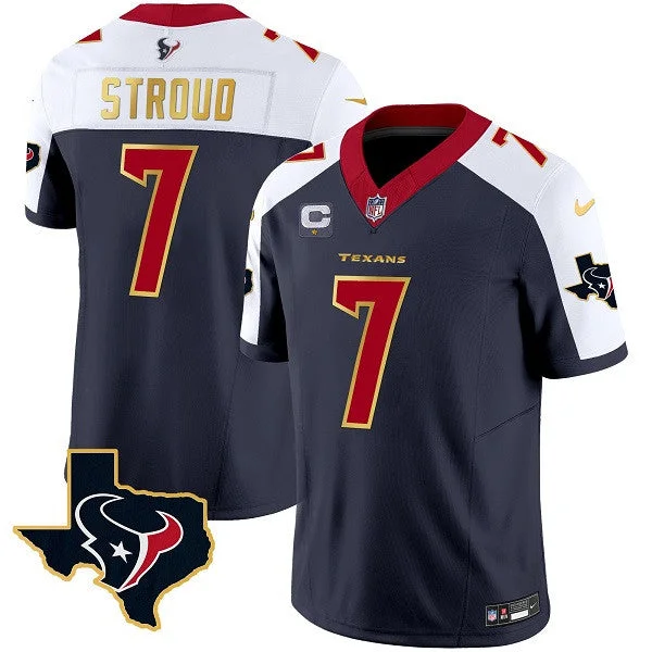 Football Jersey For Fan Customization-Men's Houston Texans #7 C.J. Stroud Navy/White 2023 F.U.S.E. With 1-Star C And Team Logo Patch Limited Football Stitched Jersey