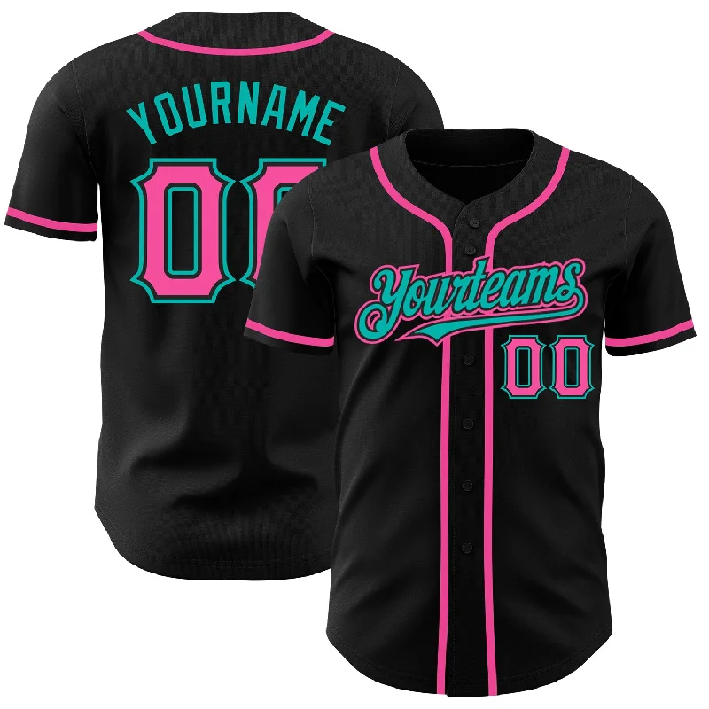 Baseball Jersey For Family Event Merchandise-Custom Black Pink-Aqua Authentic Baseball Jersey