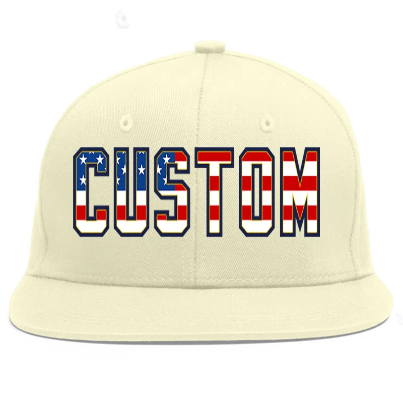 Baseball Cap For Team Fundraising Campaigns-Custom Cream Vintage USA Flag-Gold Flat Eaves Sport Baseball Cap