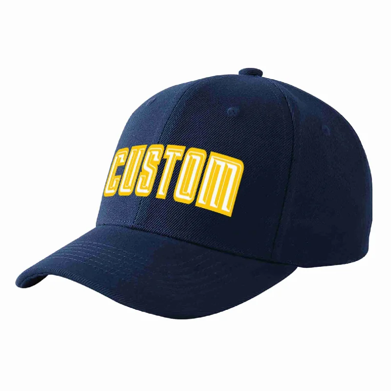 Baseball Cap With Custom Color Options-Custom Navy White-Gold Curved Eaves Sport Baseball Cap Design for Men/Women/Youth