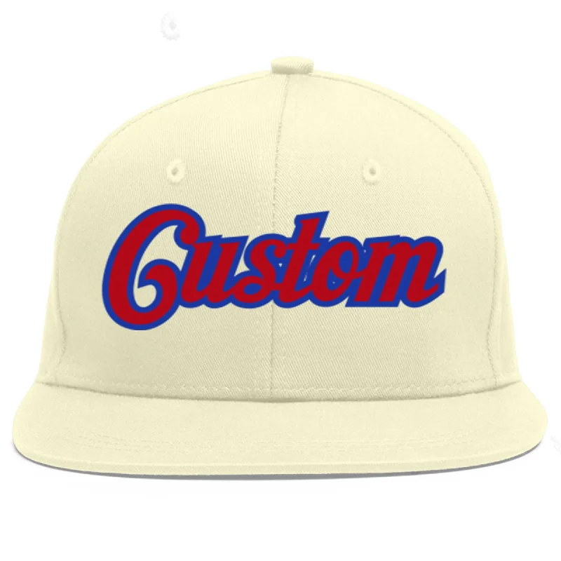 Baseball Cap For Game Day Orders-Custom Cream Red-Royal Flat Eaves Sport Baseball Cap