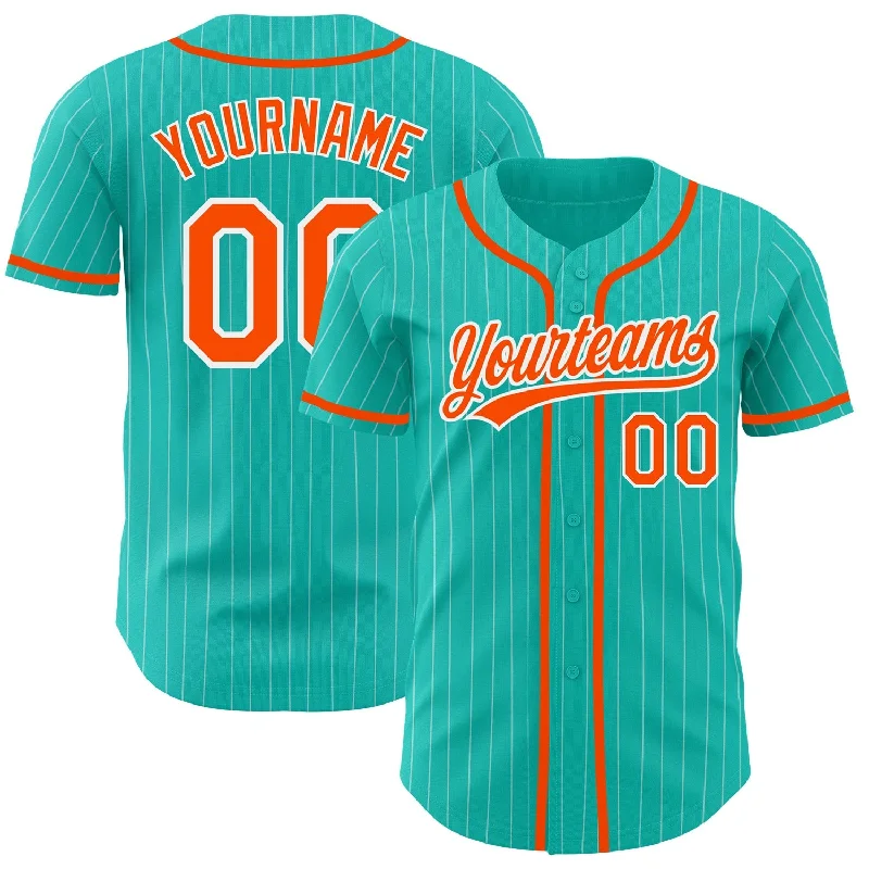 Baseball Jersey For Custom Sports Team Apparel-Custom Aqua White Pinstripe Orange Authentic Baseball Jersey