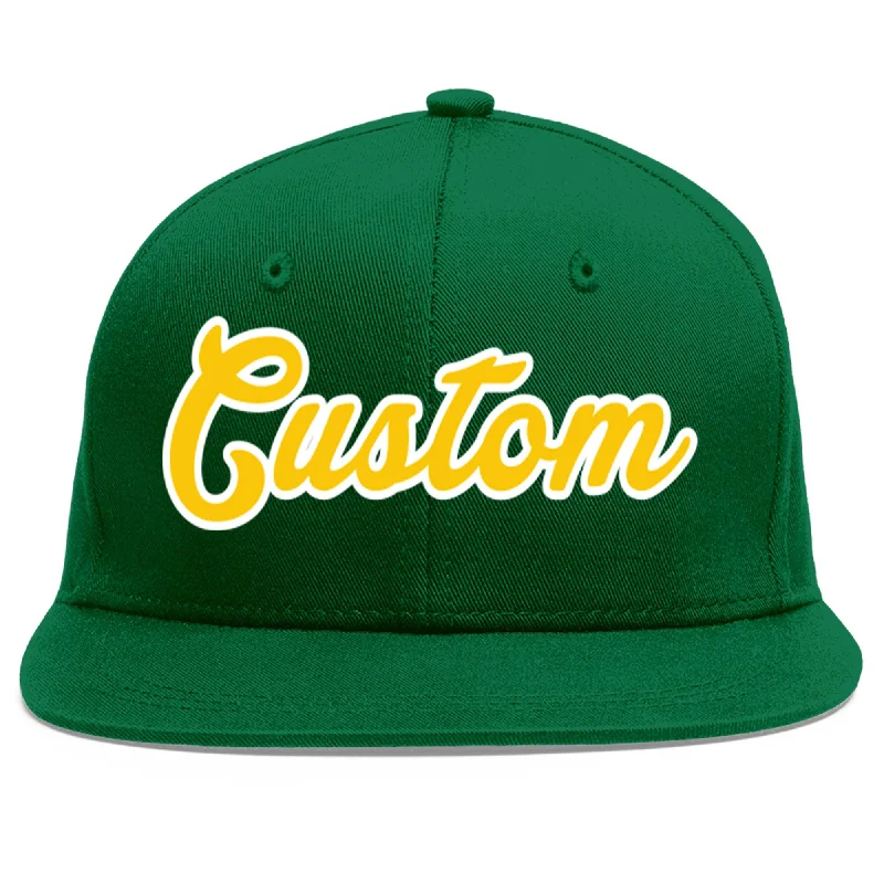 Baseball Cap For Custom Fan Fundraising-Custom Green Gold-White Flat Eaves Sport Baseball Cap