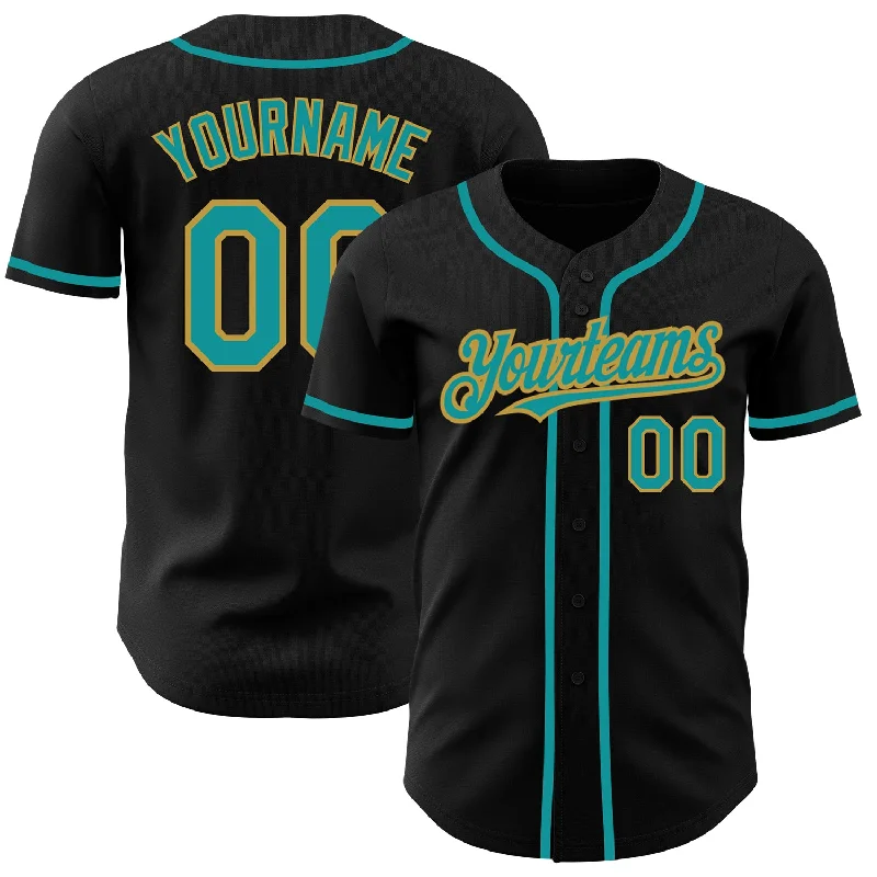 Baseball Jersey For Limited Time Fan Orders-Custom Black Teal-Old Gold Authentic Baseball Jersey