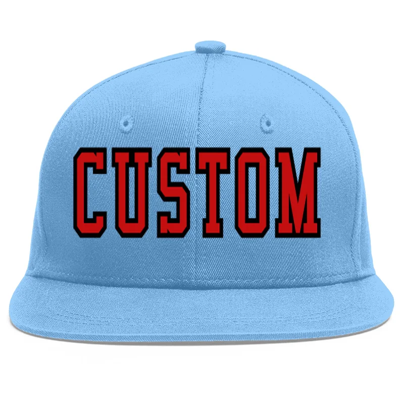 Baseball Cap For Group Customization-Custom Light Blue Red-Black Flat Eaves Sport Baseball Cap