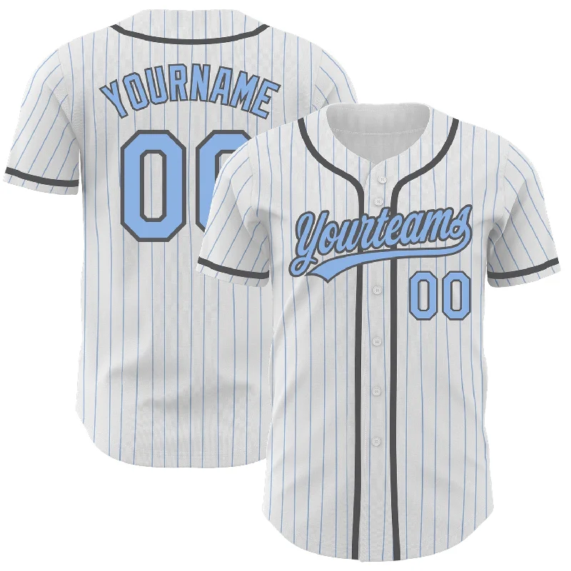 Baseball Jersey For Fan Club Merchandise-Custom White Light Blue Pinstripe Light Blue-Steel Gray Authentic Baseball Jersey