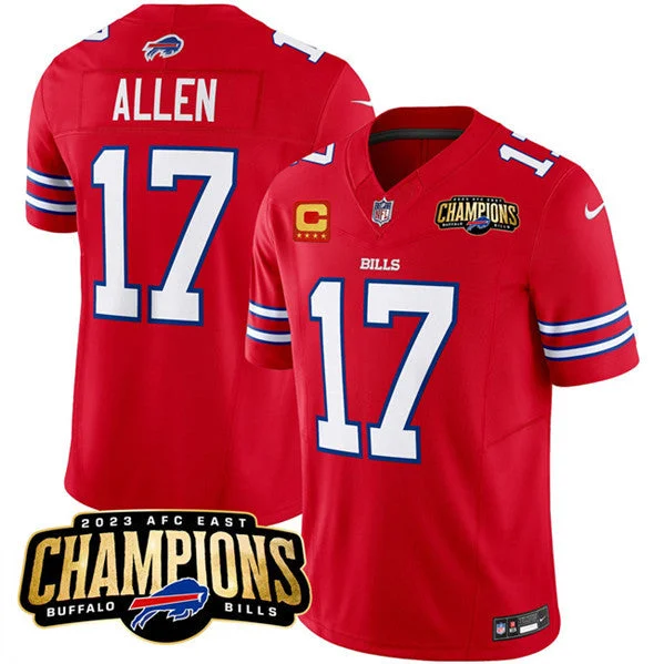 Football Jersey For Fans-Men's Buffalo Bills #17 Josh Allen Red 2023 F.U.S.E. AFC East Champions With 4-star C Ptach Football Stitched Jersey