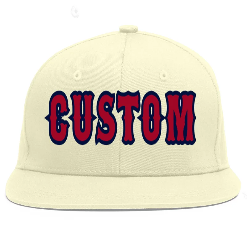 Baseball Cap For Special Fan Gifts-Custom Cream Red-Navy Flat Eaves Sport Baseball Cap