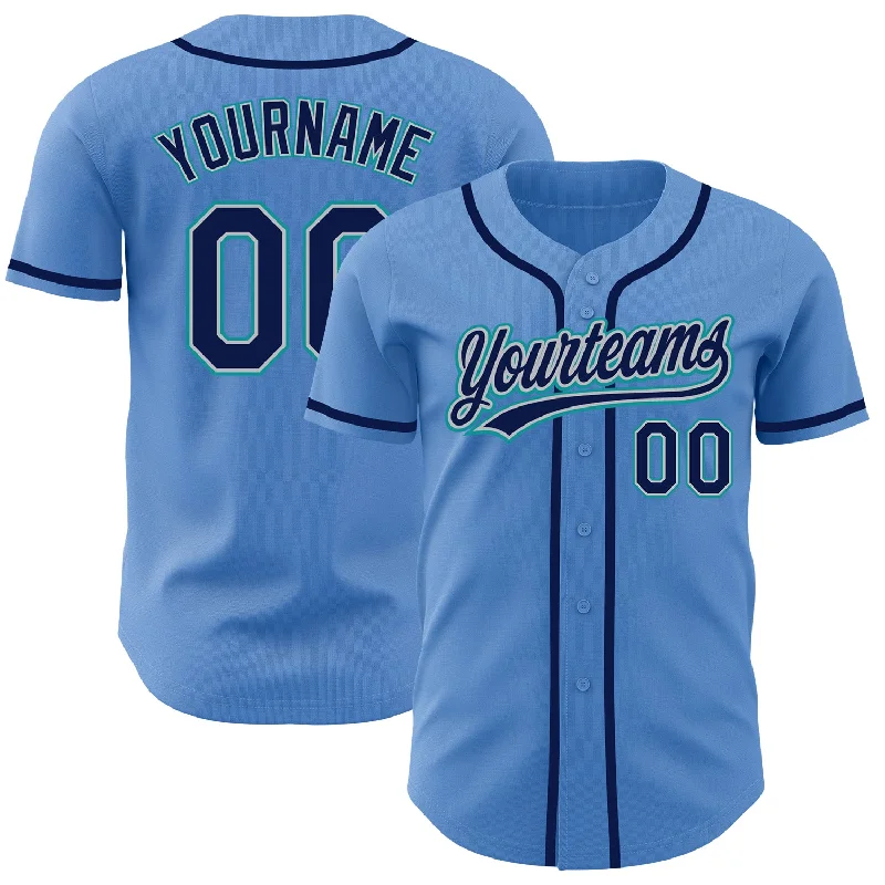 Baseball Jersey For Softball Team Apparel-Custom Powder Blue Navy Gray-Teal Authentic Baseball Jersey