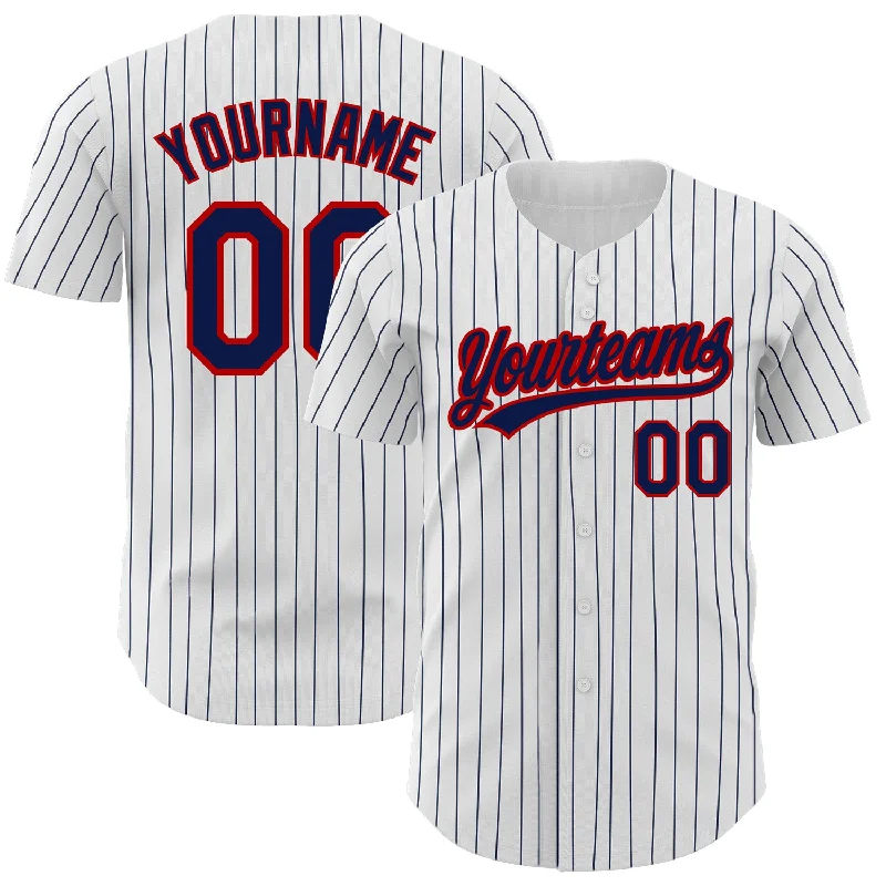 Baseball Jersey For High School Customization-Custom White Navy Pinstripe Navy-Red Authentic Baseball Jersey