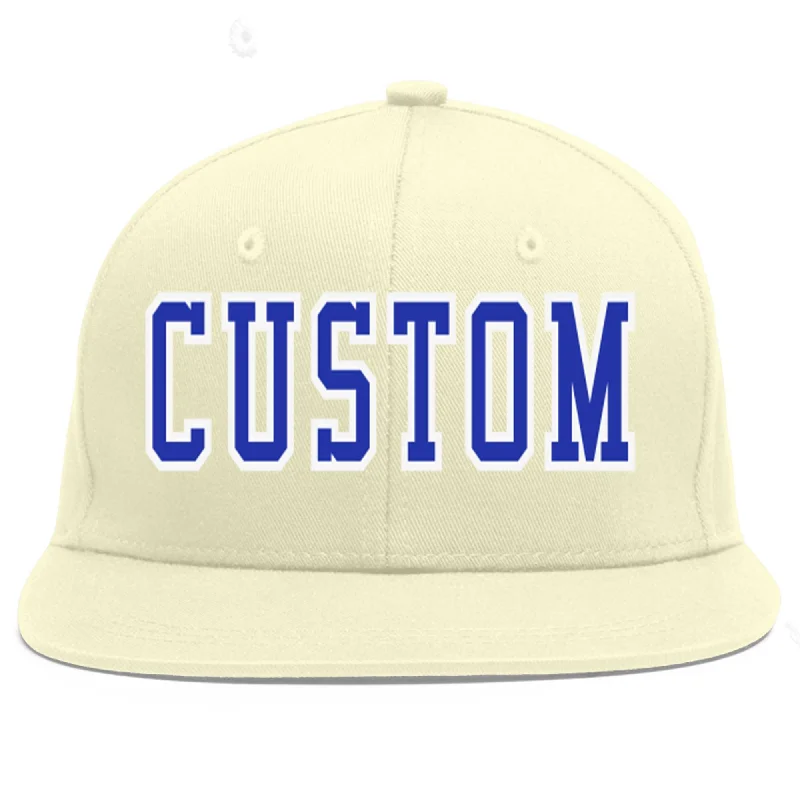 Baseball Cap For Custom Team Orders And Gifts-Custom Cream Royal-White Flat Eaves Sport Baseball Cap