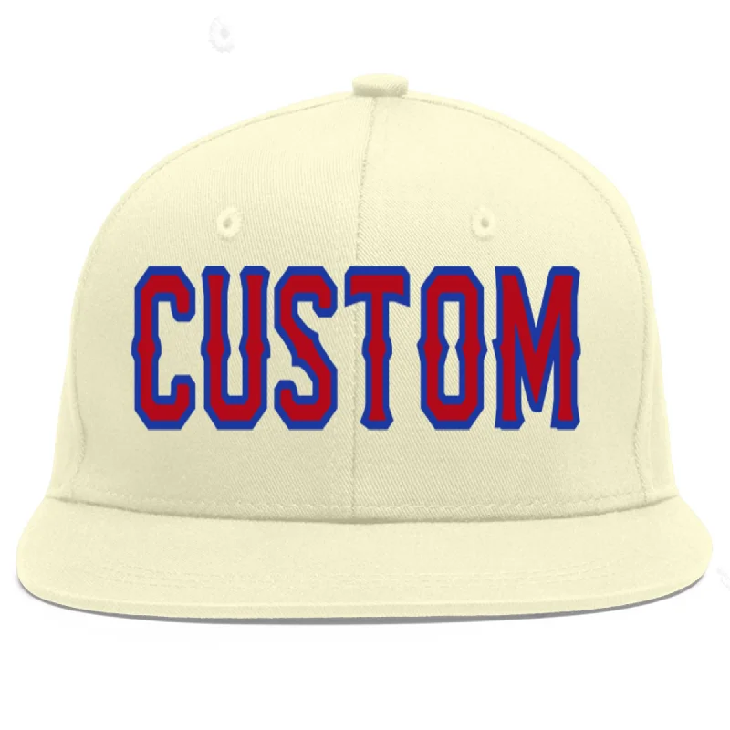 Baseball Cap For Game Day Merchandise-Custom Cream Red-Royal Flat Eaves Sport Baseball Cap