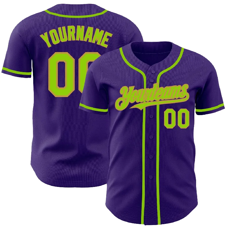 Baseball Jersey For School Custom Fan Gear-Custom Purple Neon Green-Old Gold Authentic Baseball Jersey