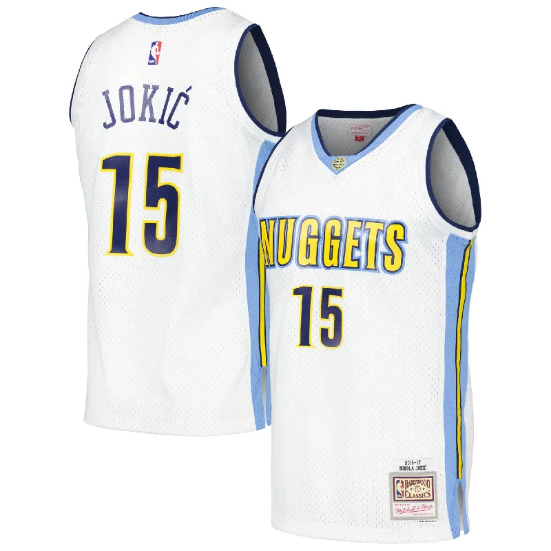 Basketball Jersey With Embroidered Team Logos-Nikola Jokic Denver Nuggets 2016/17 Throwback Swingman Basketball Jersey - White