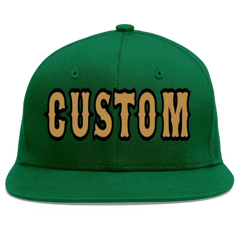 Baseball Cap For Special Fan Gifts-Custom Green Old Gold-Black Flat Eaves Sport Baseball Cap