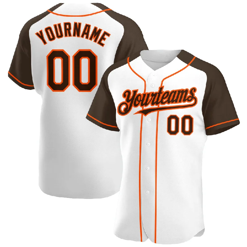 Baseball Jersey For Youth Leagues-Custom White Brown-Orange Authentic Raglan Sleeves Baseball Jersey