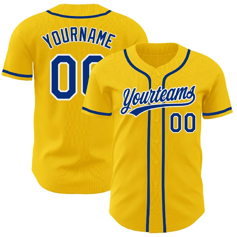 Baseball Jersey With Player Number-Custom Yellow Royal-White Authentic Baseball Jersey