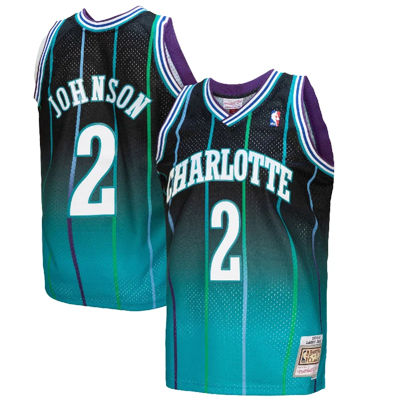 Basketball Jersey For Customized Sizing-Larry Johnson Charlotte Hornets 1992/93 Hardwood Classics Fadeaway Swingman Player Basketball Jersey - Teal/black