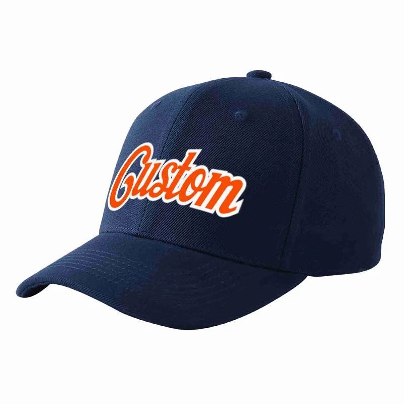 Baseball Cap For Softball Fan Custom Gear-Custom Navy Orange-White Curved Eaves Sport Baseball Cap Design for Men/Women/Youth